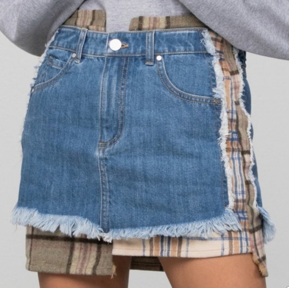 Insane Gene Plaid Checker Premium Denim Skirt Small